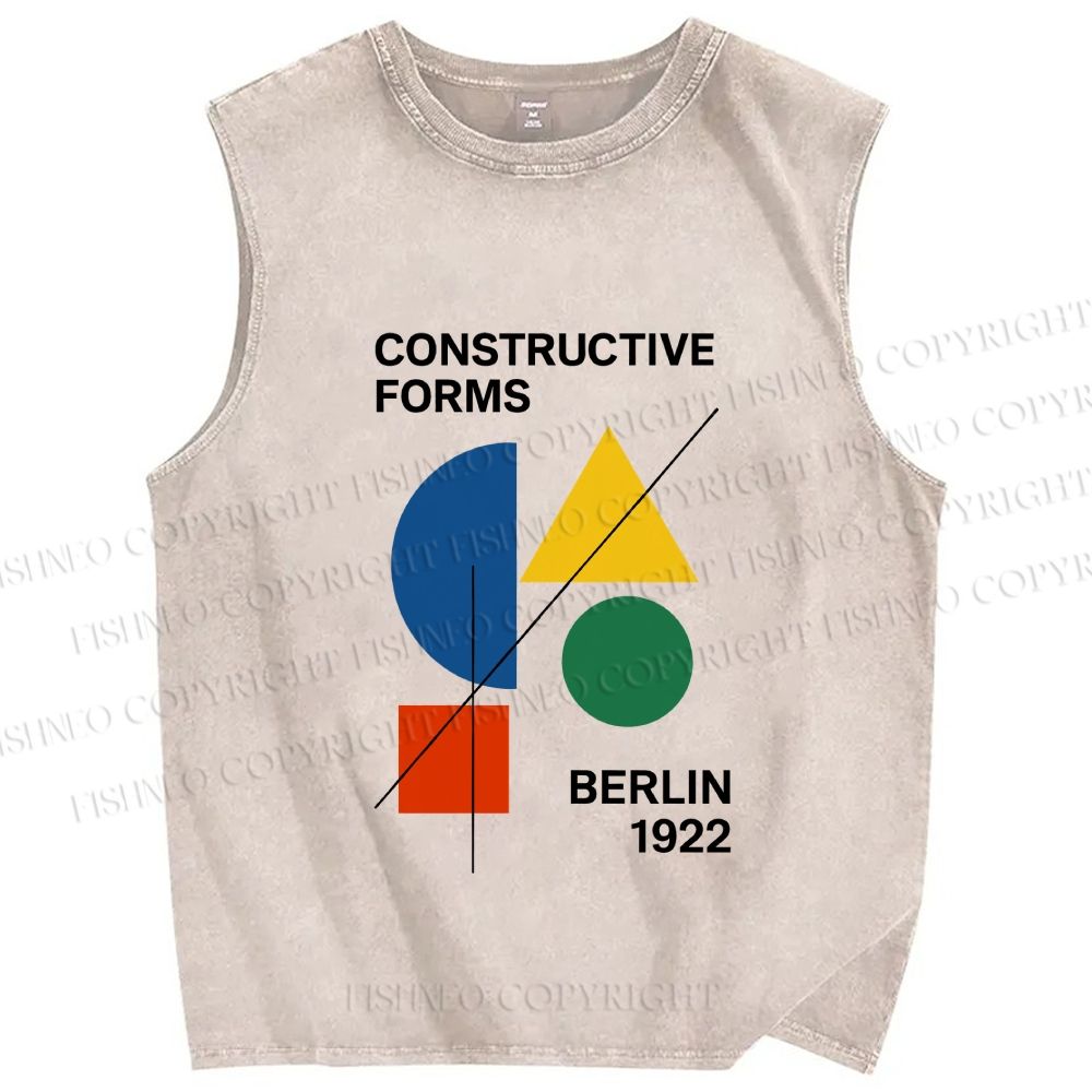 Unisex Bauhaus Geometric Art Printed Washed Tank Top