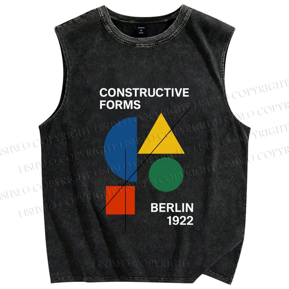 Unisex Bauhaus Geometric Art Printed Washed Tank Top