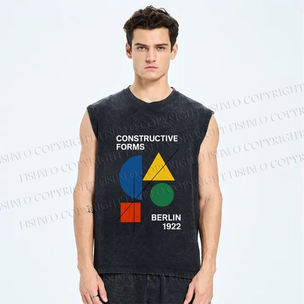 Unisex Bauhaus Geometric Art Printed Washed Tank Top