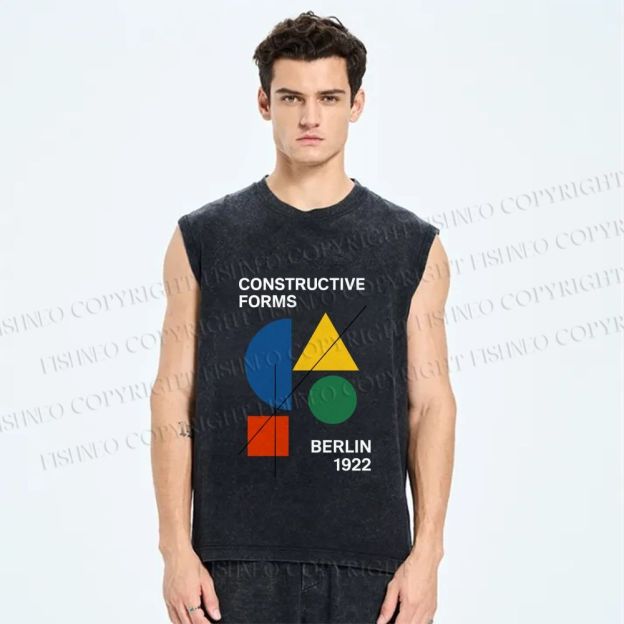 Unisex Bauhaus Geometric Art Printed Washed Tank Top