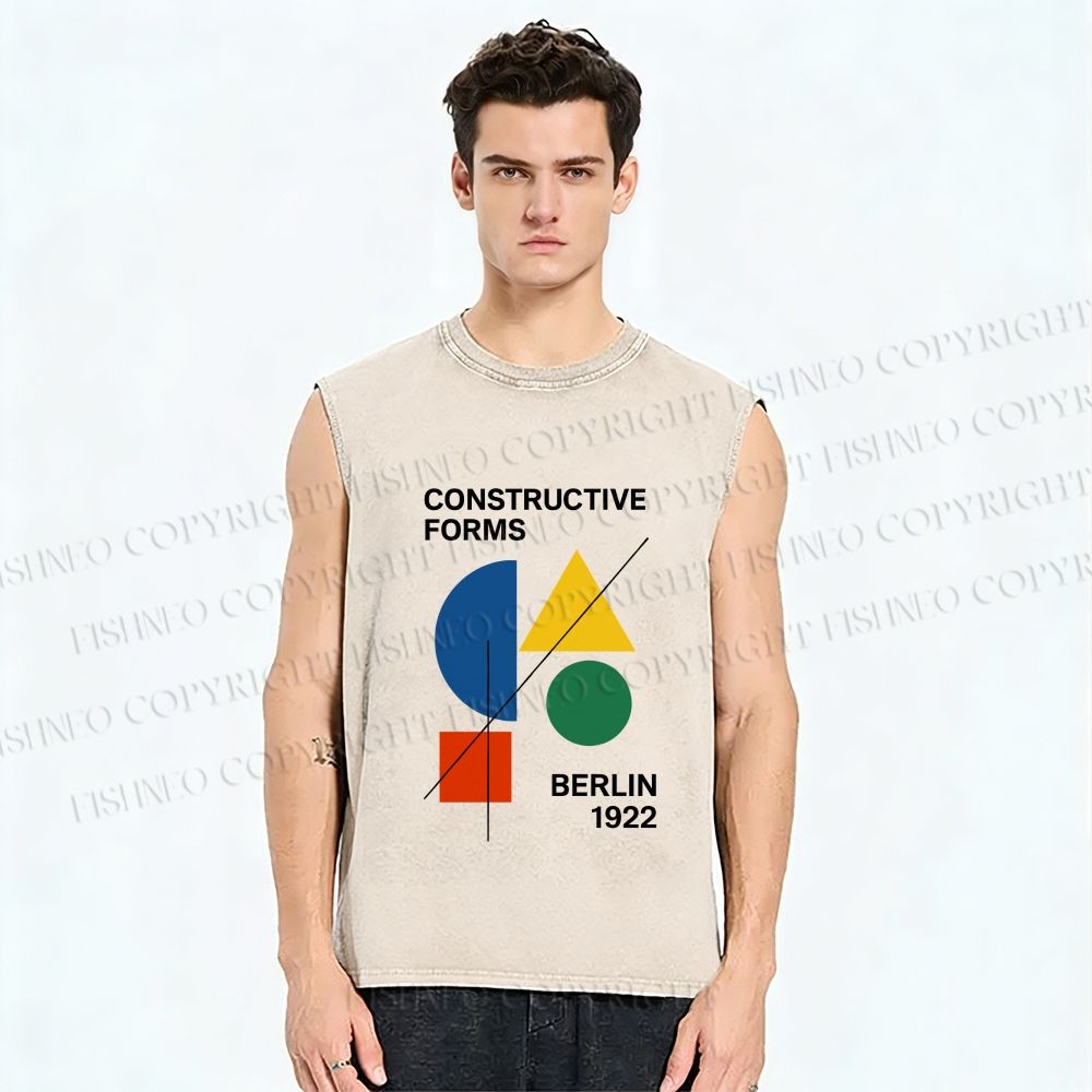 Unisex Bauhaus Geometric Art Printed Washed Tank Top