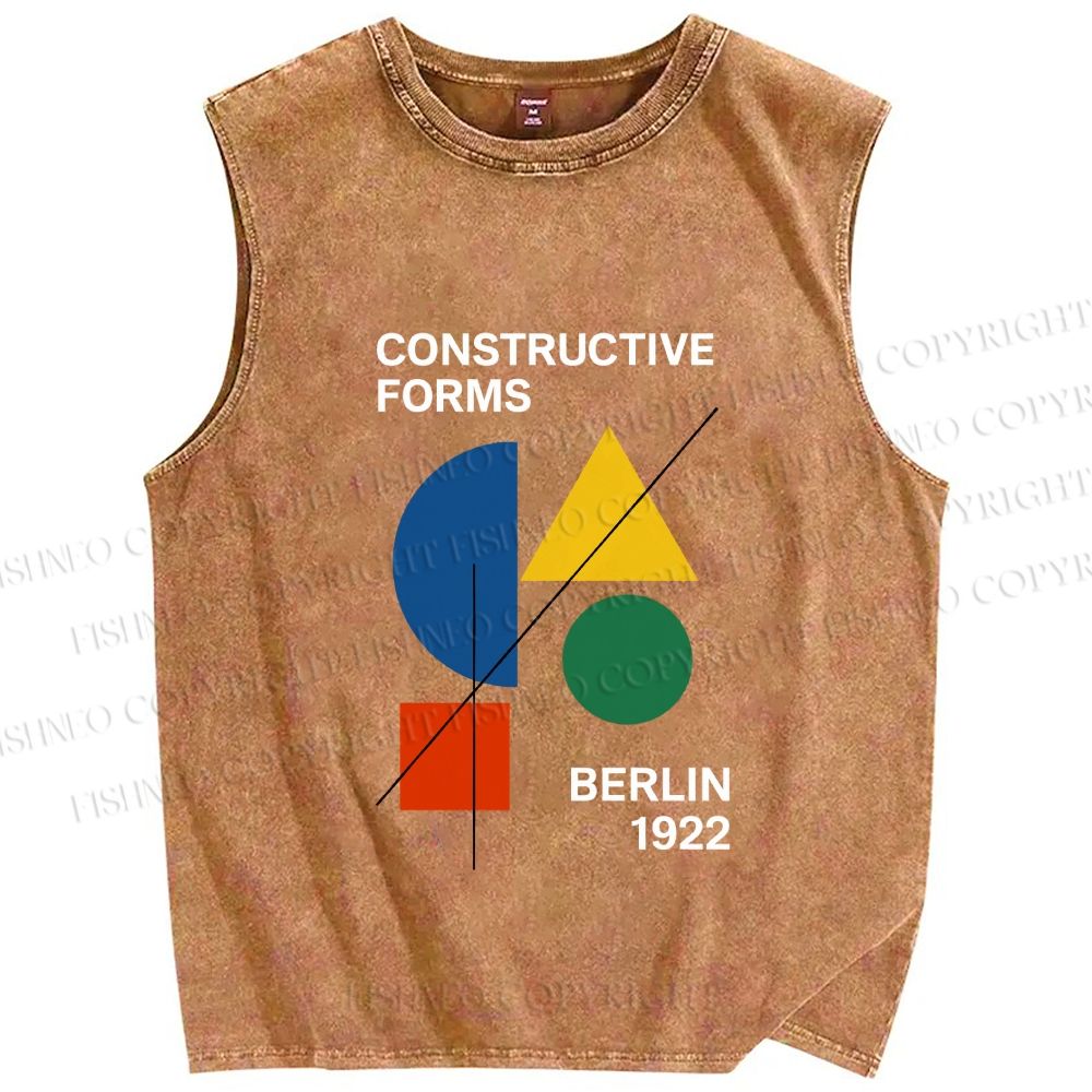 Unisex Bauhaus Geometric Art Printed Washed Tank Top