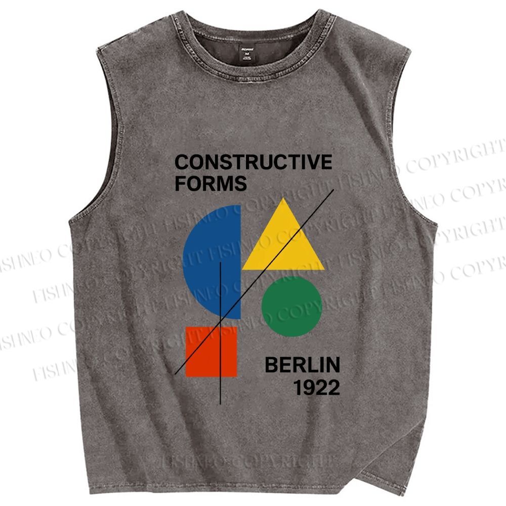 Unisex Bauhaus Geometric Art Printed Washed Tank Top