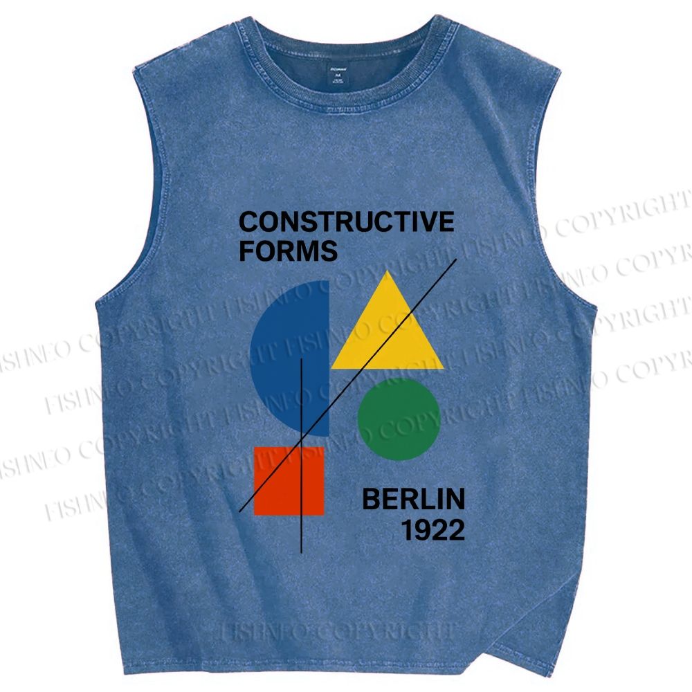 Unisex Bauhaus Geometric Art Printed Washed Tank Top
