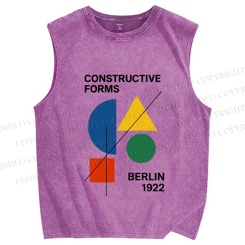 Unisex Bauhaus Geometric Art Printed Washed Tank Top