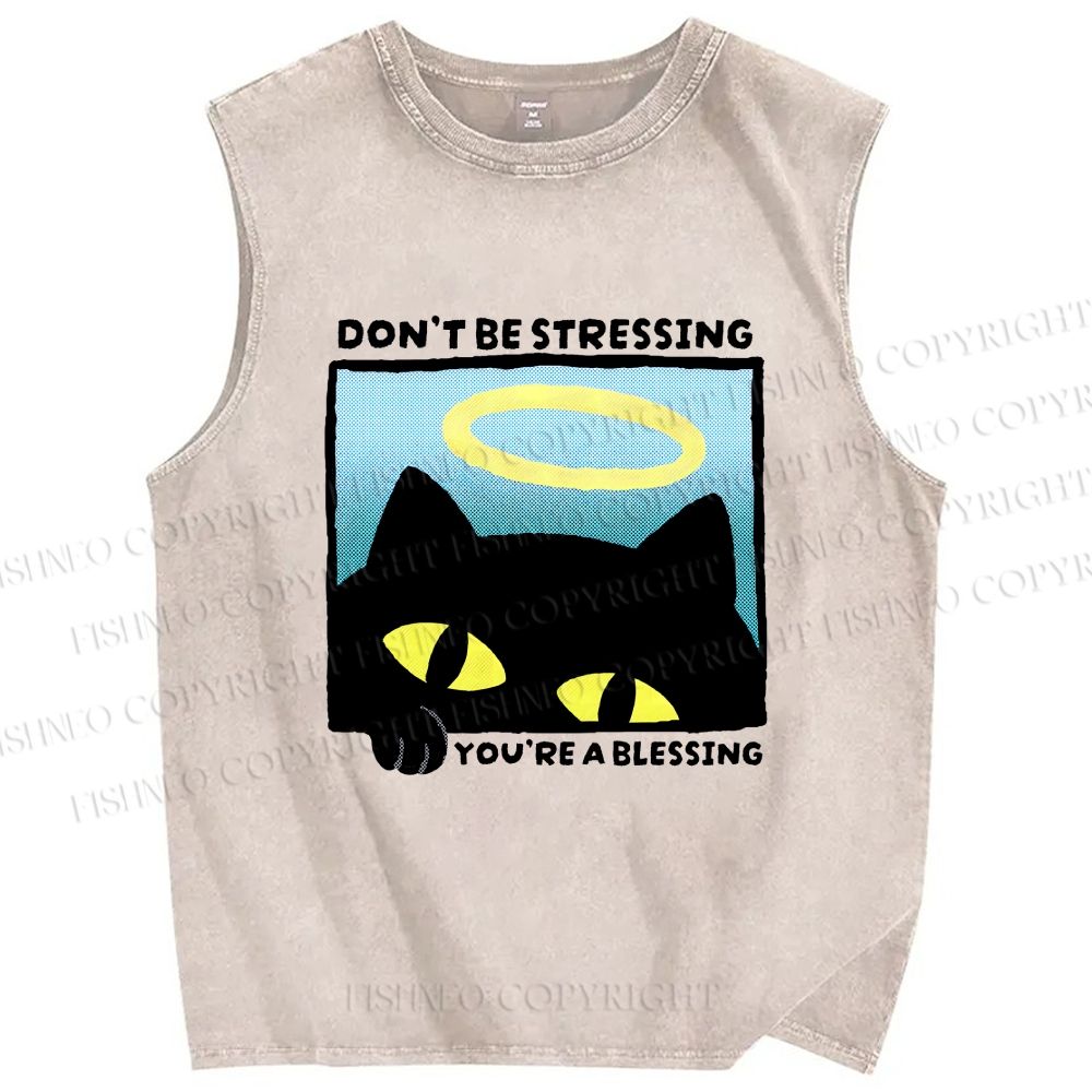 Unisex Don't Be Stressing Printed Washed Tank Top
