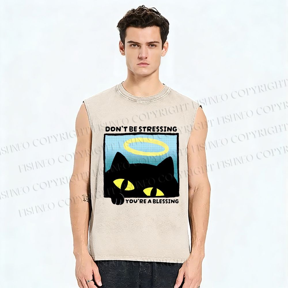 Unisex Don't Be Stressing Printed Washed Tank Top