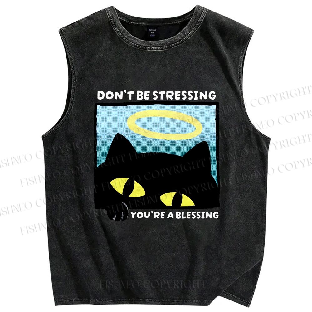 Unisex Don't Be Stressing Printed Washed Tank Top
