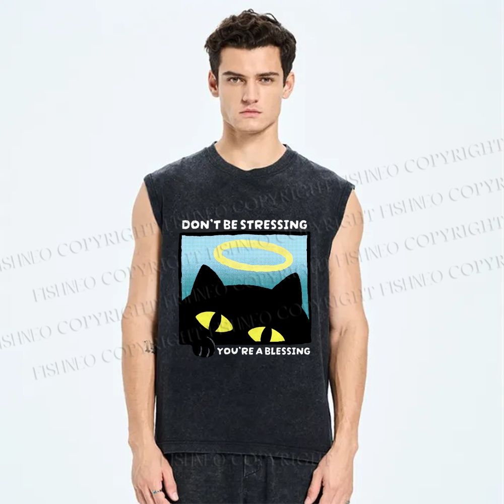 Unisex Don't Be Stressing Printed Washed Tank Top