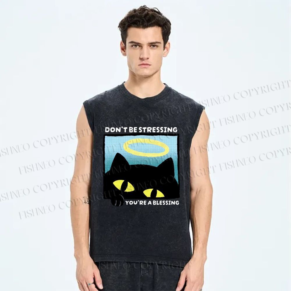Unisex Don't Be Stressing Printed Washed Tank Top