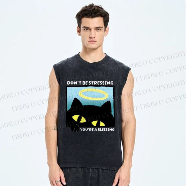 Unisex Don't Be Stressing Printed Washed Tank Top