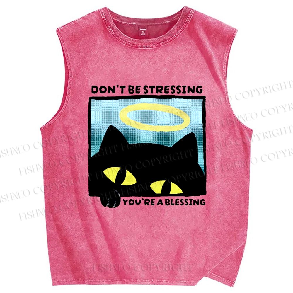 Unisex Don't Be Stressing Printed Washed Tank Top