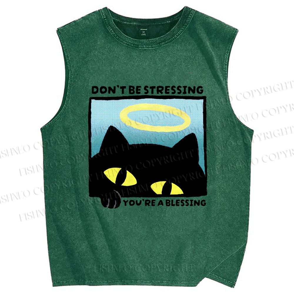 Unisex Don't Be Stressing Printed Washed Tank Top