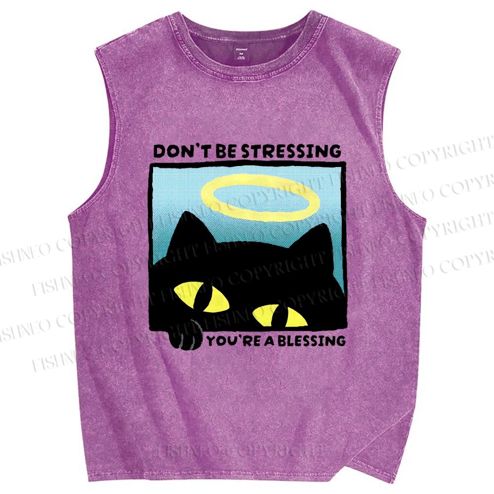 Unisex Don't Be Stressing Printed Washed Tank Top