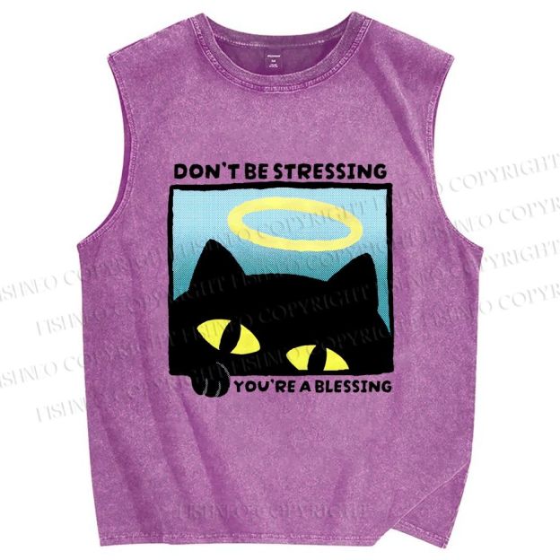 Unisex Don't Be Stressing Printed Washed Tank Top