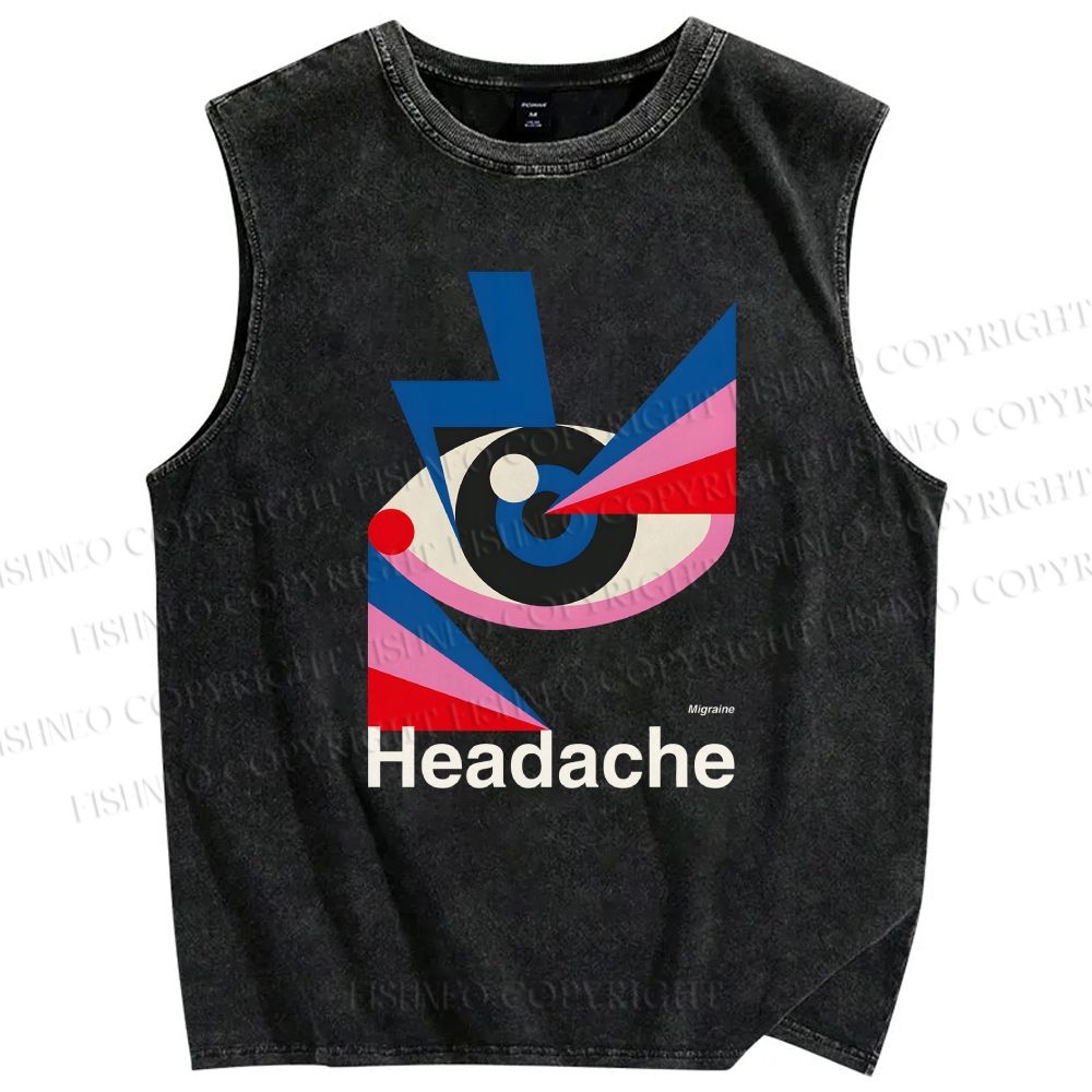 Unisex Headache Geometry Art Printed Washed Tank Top