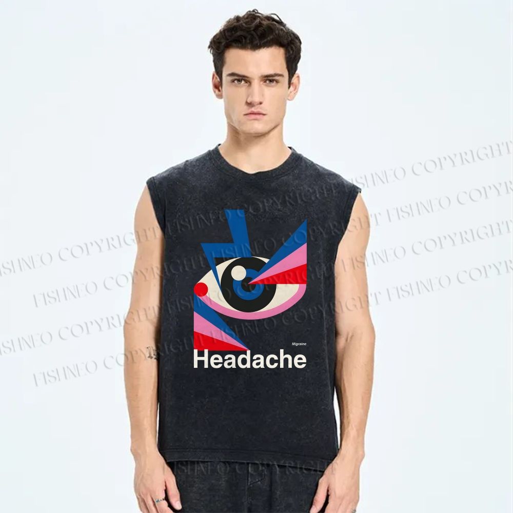 Unisex Headache Geometry Art Printed Washed Tank Top