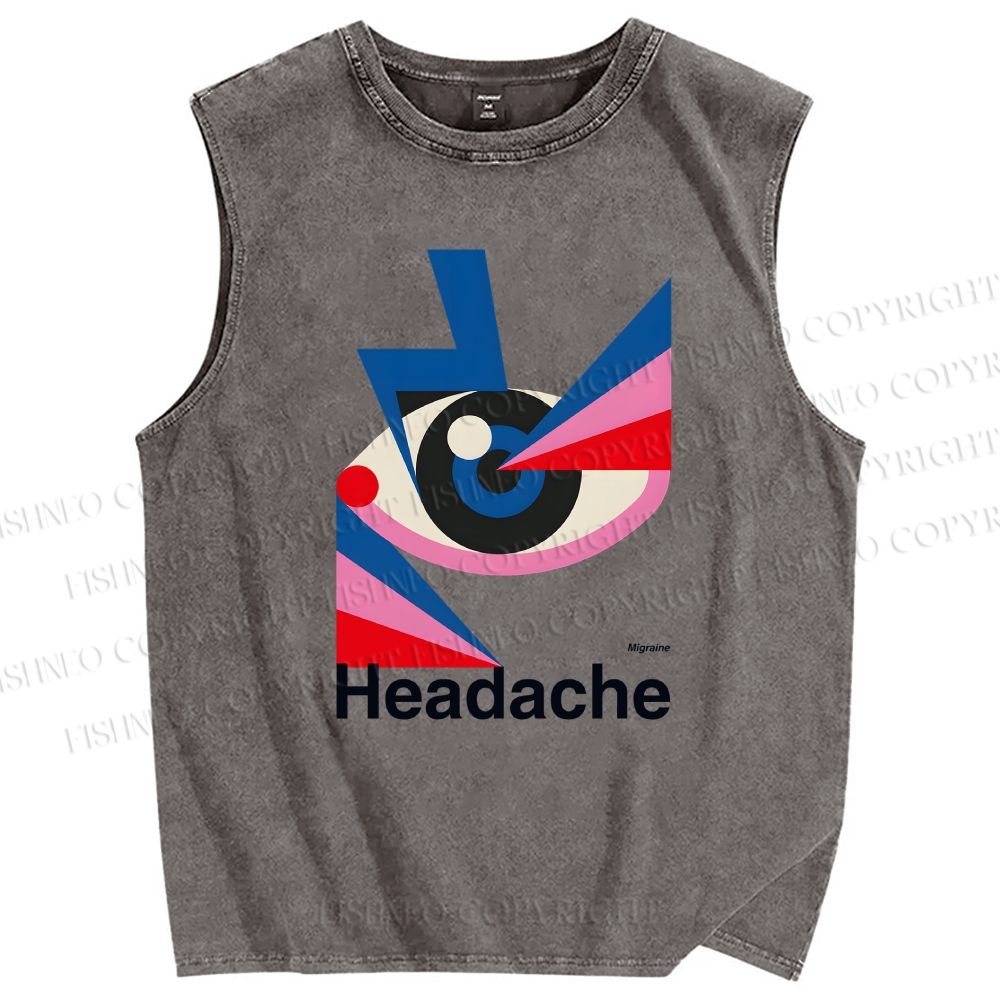 Unisex Headache Geometry Art Printed Washed Tank Top