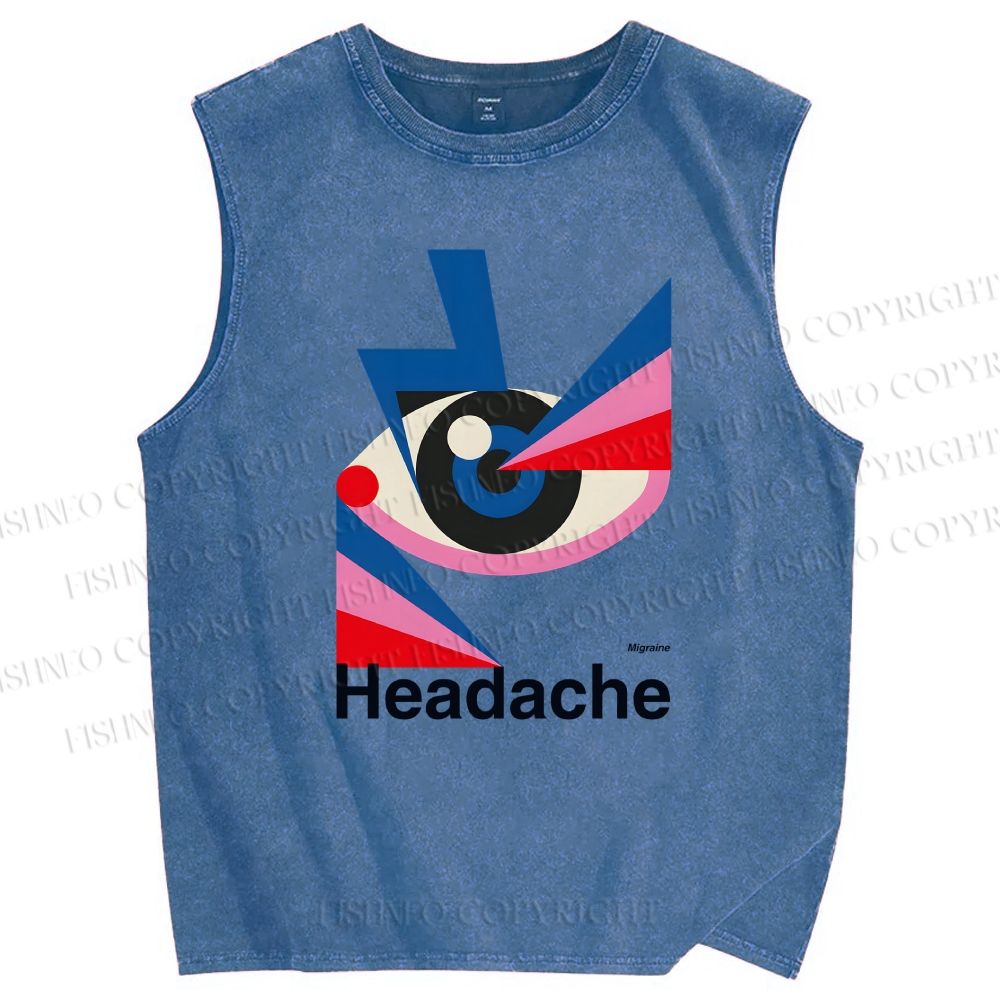 Unisex Headache Geometry Art Printed Washed Tank Top