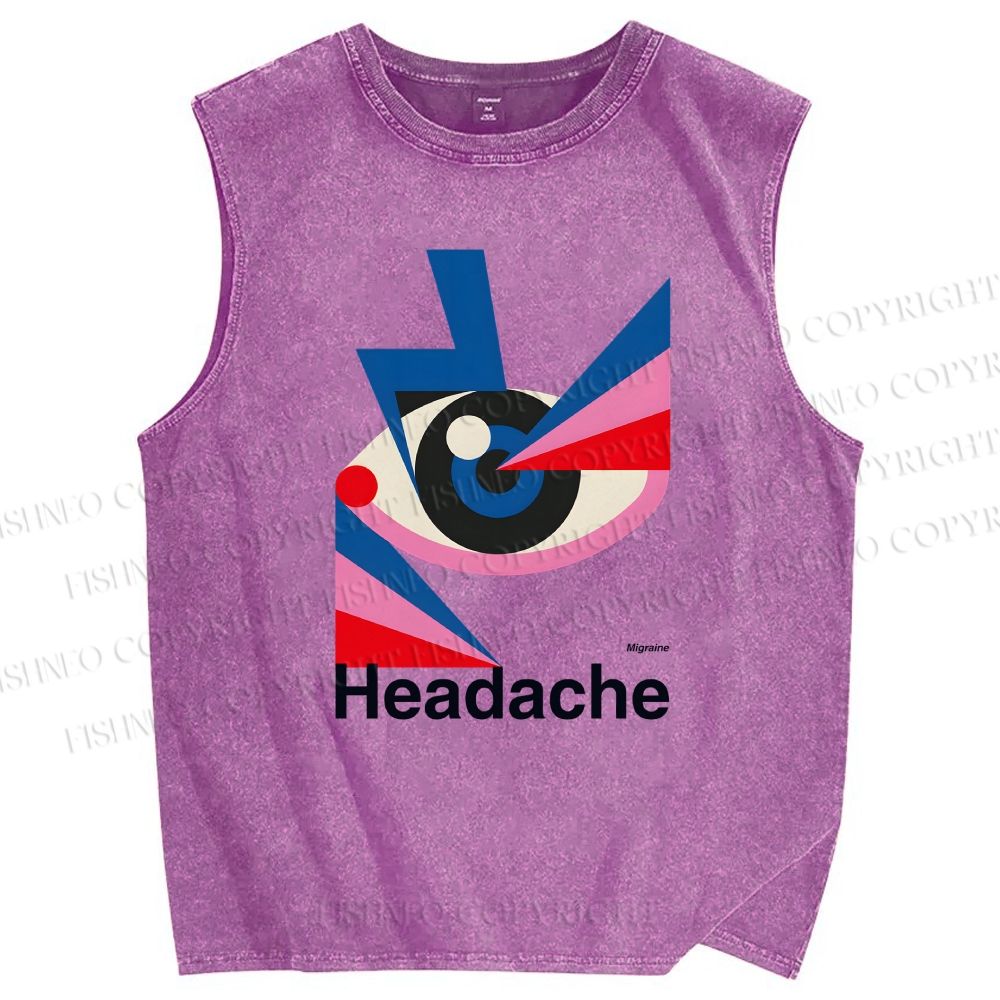Unisex Headache Geometry Art Printed Washed Tank Top