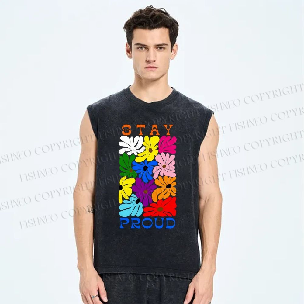 Unisex Stay Proud Printed Washed Tank Top