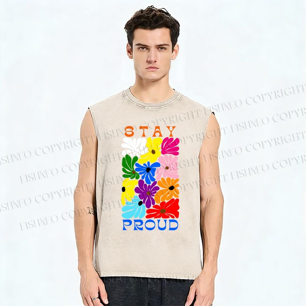 Unisex Stay Proud Printed Washed Tank Top