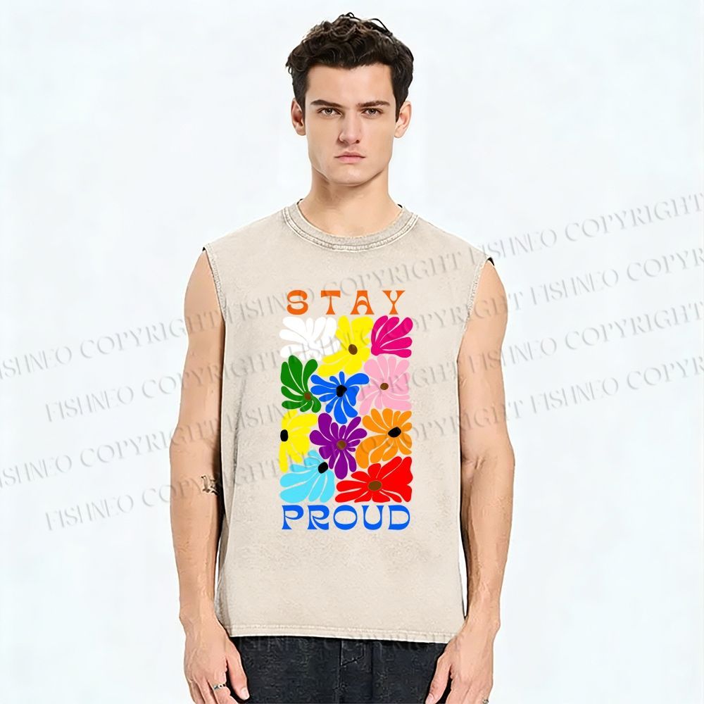 Unisex Stay Proud Printed Washed Tank Top