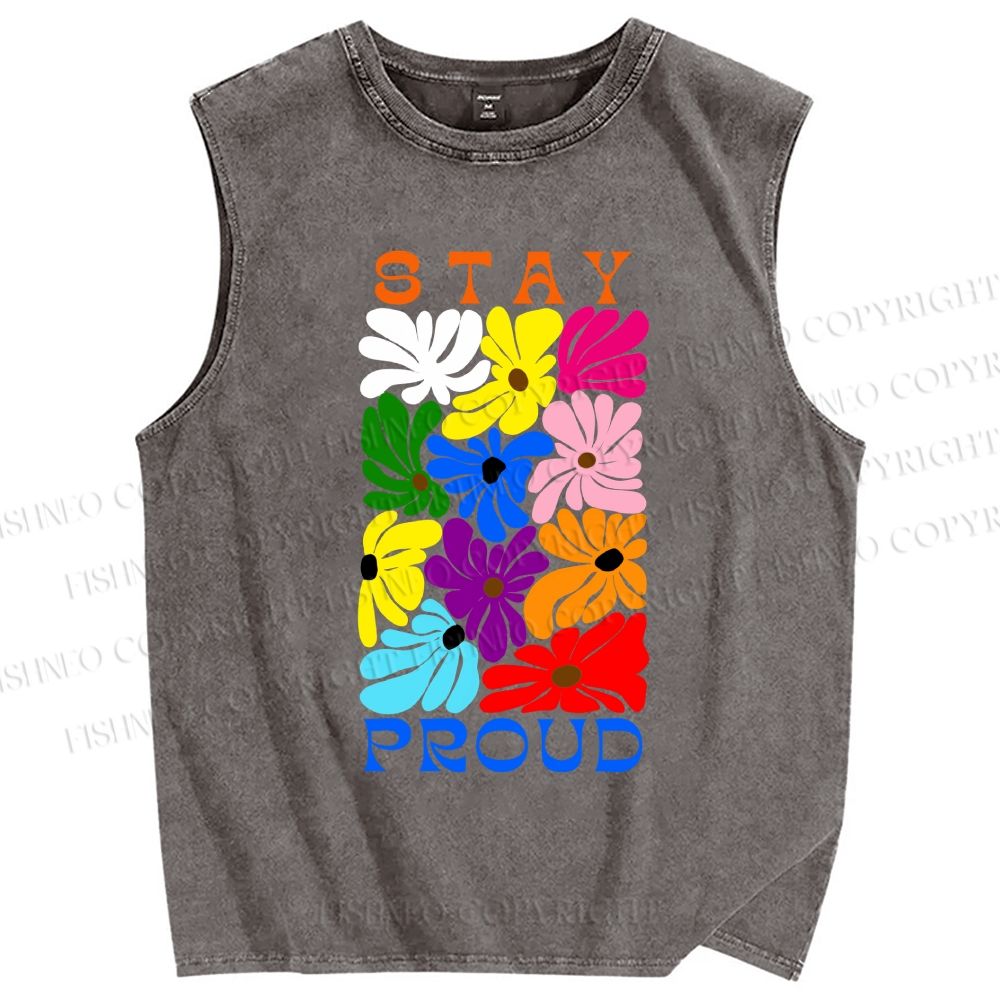 Unisex Stay Proud Printed Washed Tank Top