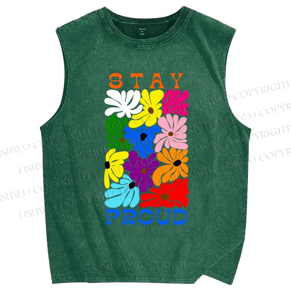 Unisex Stay Proud Printed Washed Tank Top