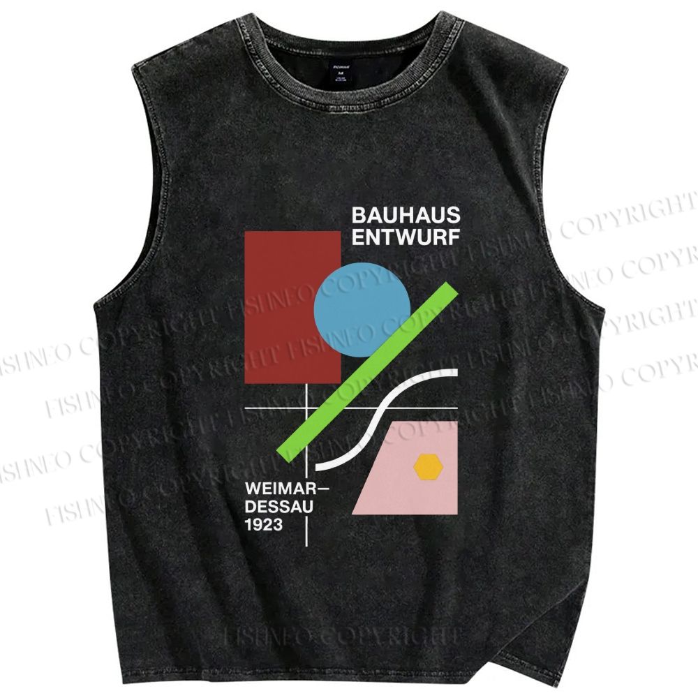 Unisex Bauhaus Geometric Art Printed Washed Tank Top
