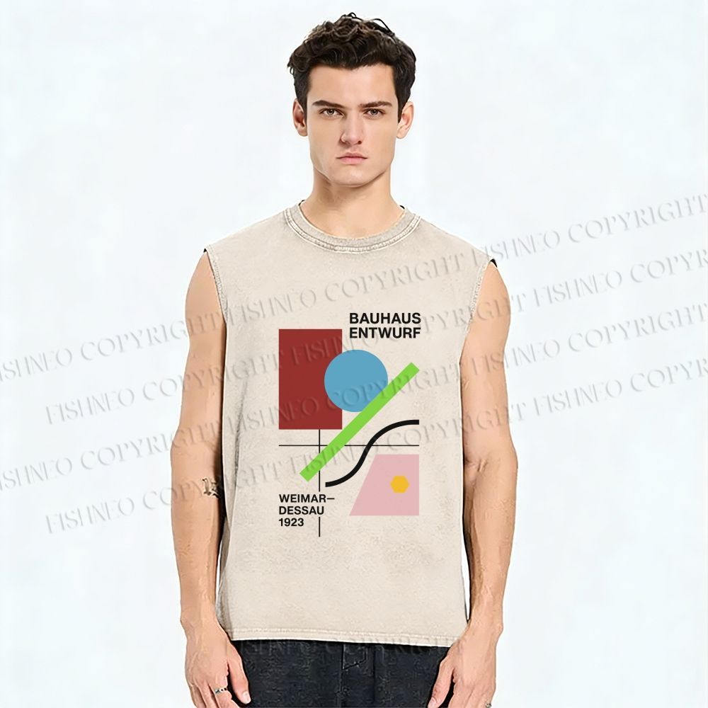 Unisex Bauhaus Geometric Art Printed Washed Tank Top