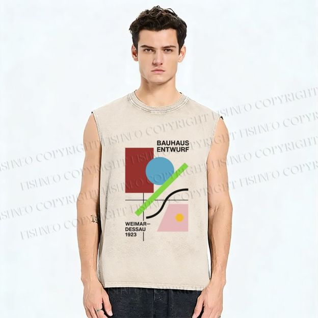 Unisex Bauhaus Geometric Art Printed Washed Tank Top