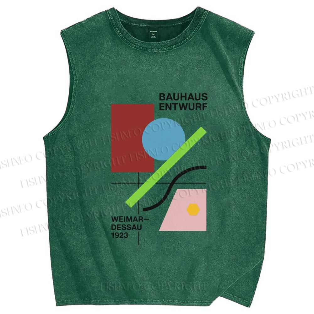 Unisex Bauhaus Geometric Art Printed Washed Tank Top