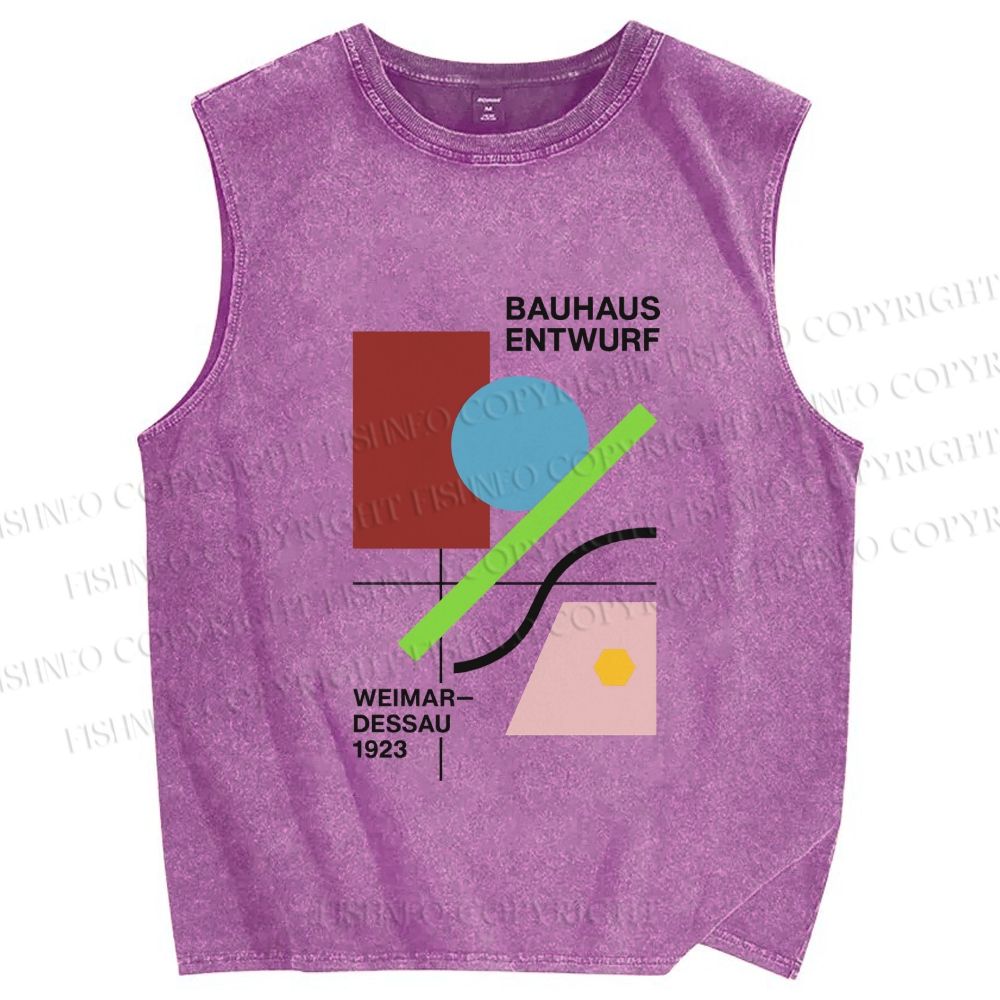 Unisex Bauhaus Geometric Art Printed Washed Tank Top