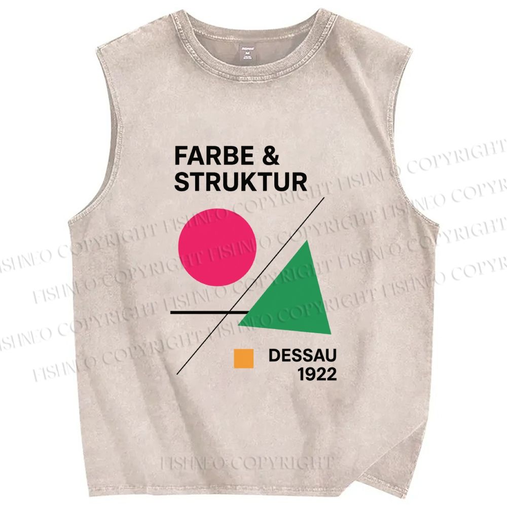 Unisex Bauhaus Geometric Art Printed Washed Tank Top