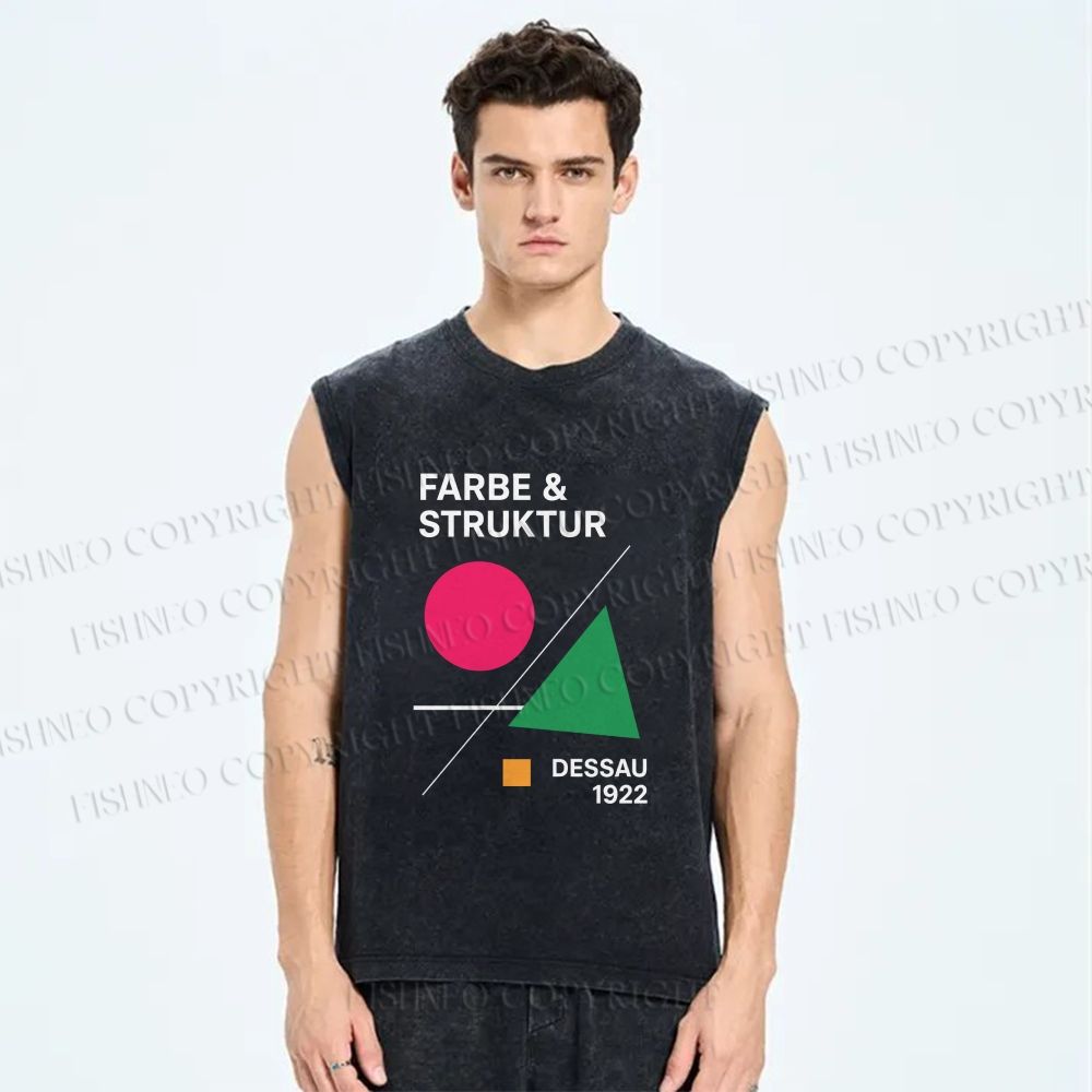 Unisex Bauhaus Geometric Art Printed Washed Tank Top