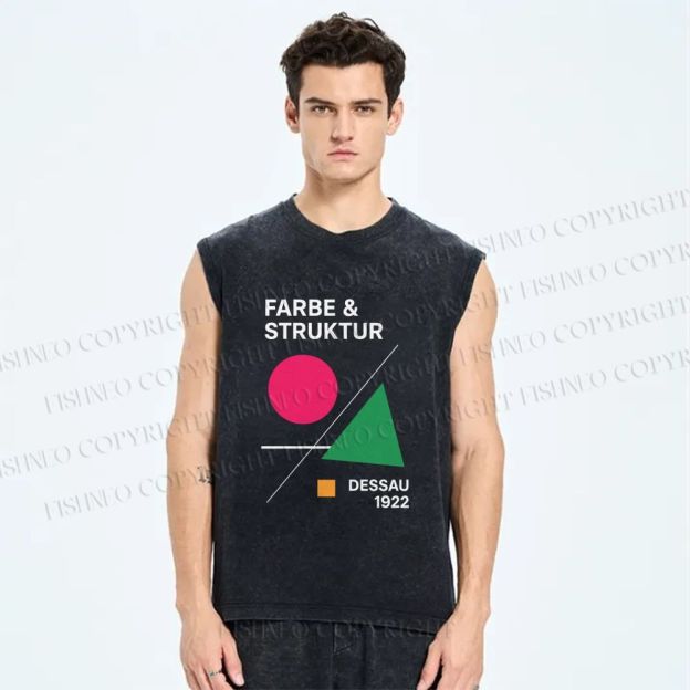 Unisex Bauhaus Geometric Art Printed Washed Tank Top