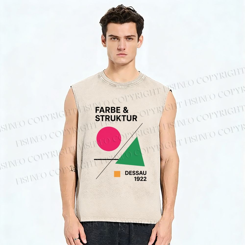 Unisex Bauhaus Geometric Art Printed Washed Tank Top