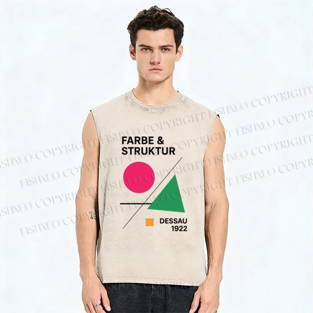 Unisex Bauhaus Geometric Art Printed Washed Tank Top