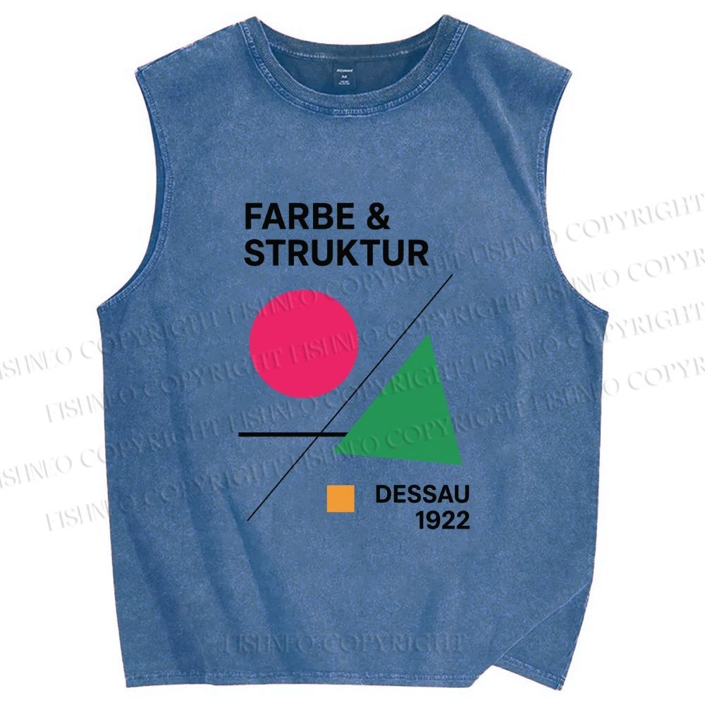 Unisex Bauhaus Geometric Art Printed Washed Tank Top