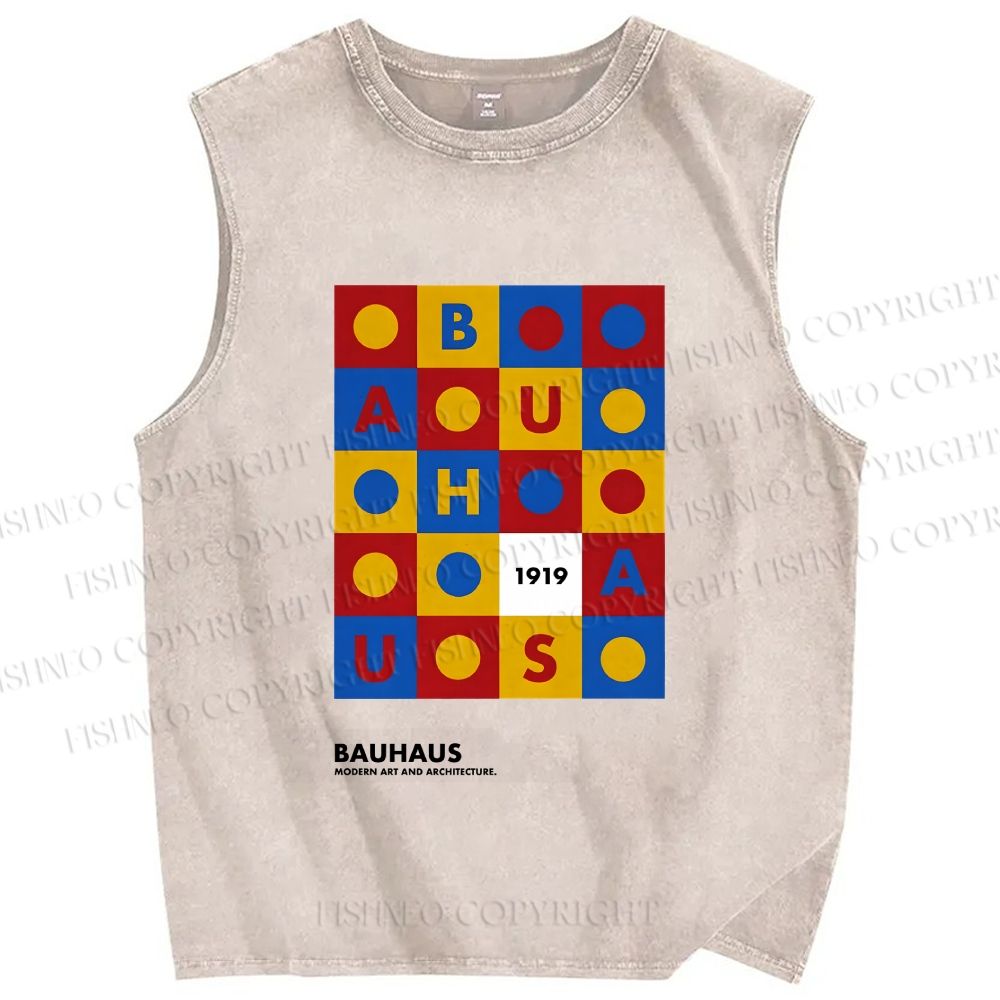 Unisex Bauhaus Letters And Shapes Printed Washed Tank Top