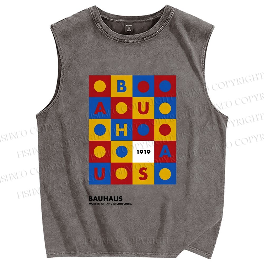 Unisex Bauhaus Letters And Shapes Printed Washed Tank Top