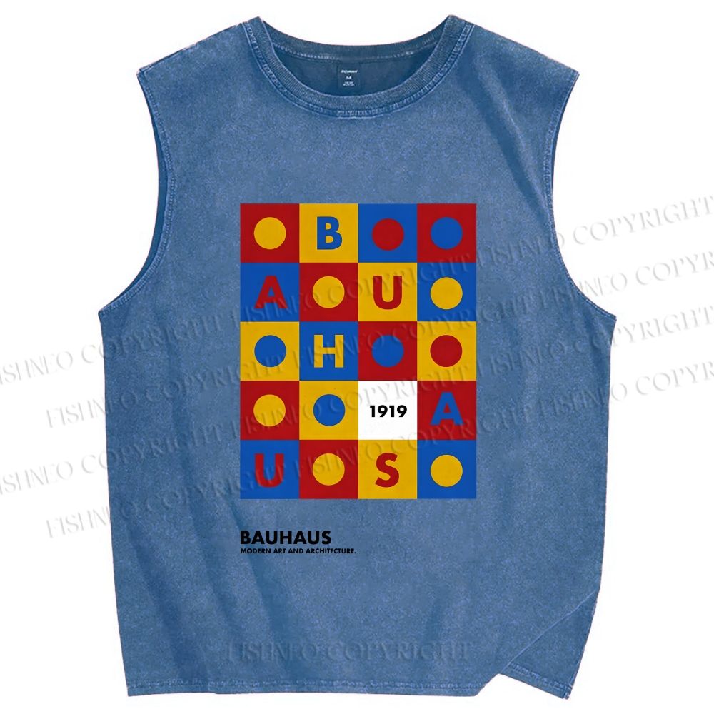 Unisex Bauhaus Letters And Shapes Printed Washed Tank Top