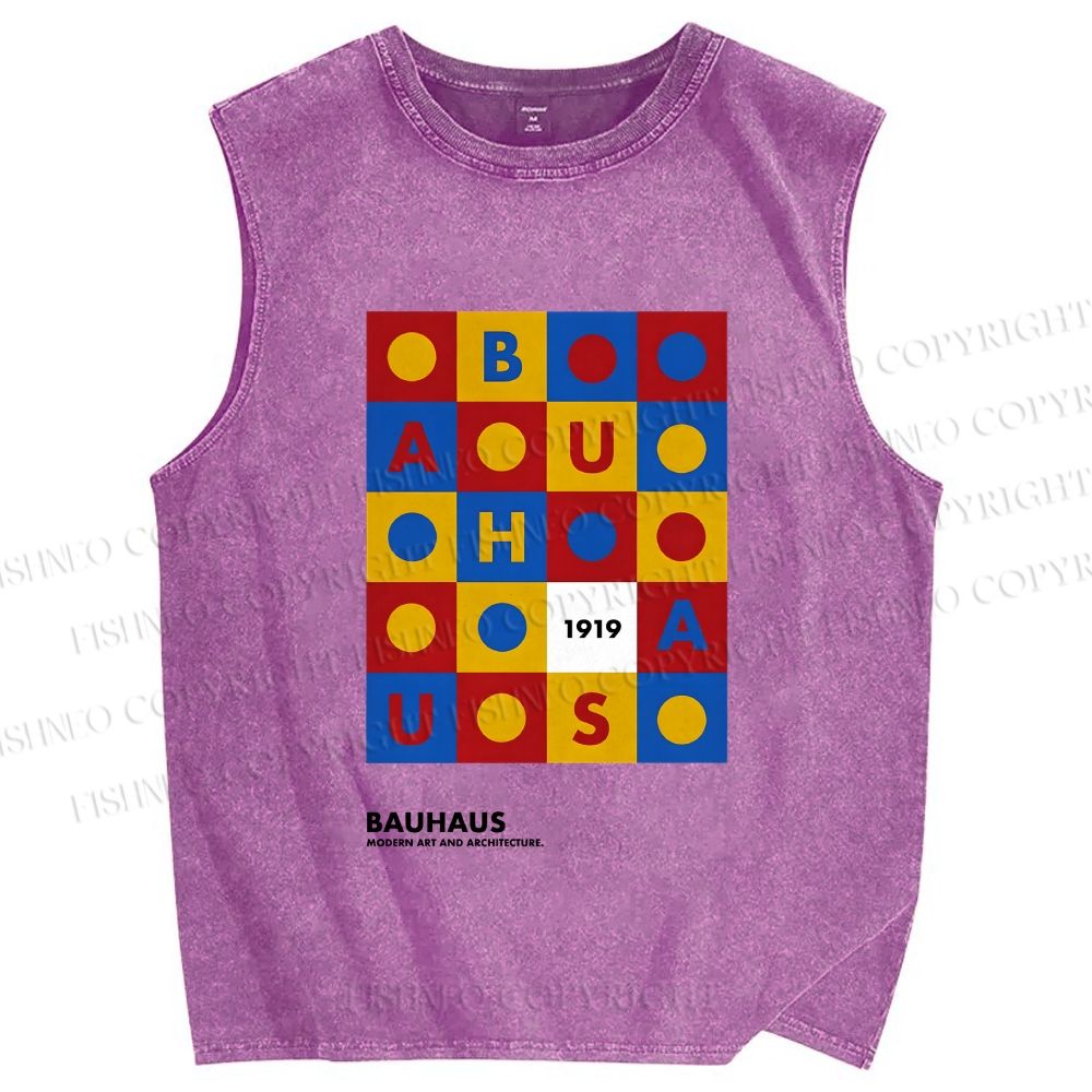 Unisex Bauhaus Letters And Shapes Printed Washed Tank Top