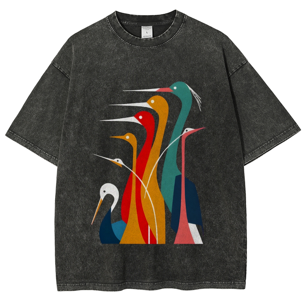Various Types Of Cranes Vintage Washed T-shirt