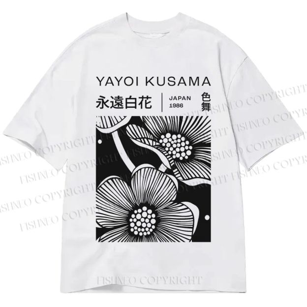 Unisex Classic Cotton Yayoi Kusama Black Flower Printed T-shirt