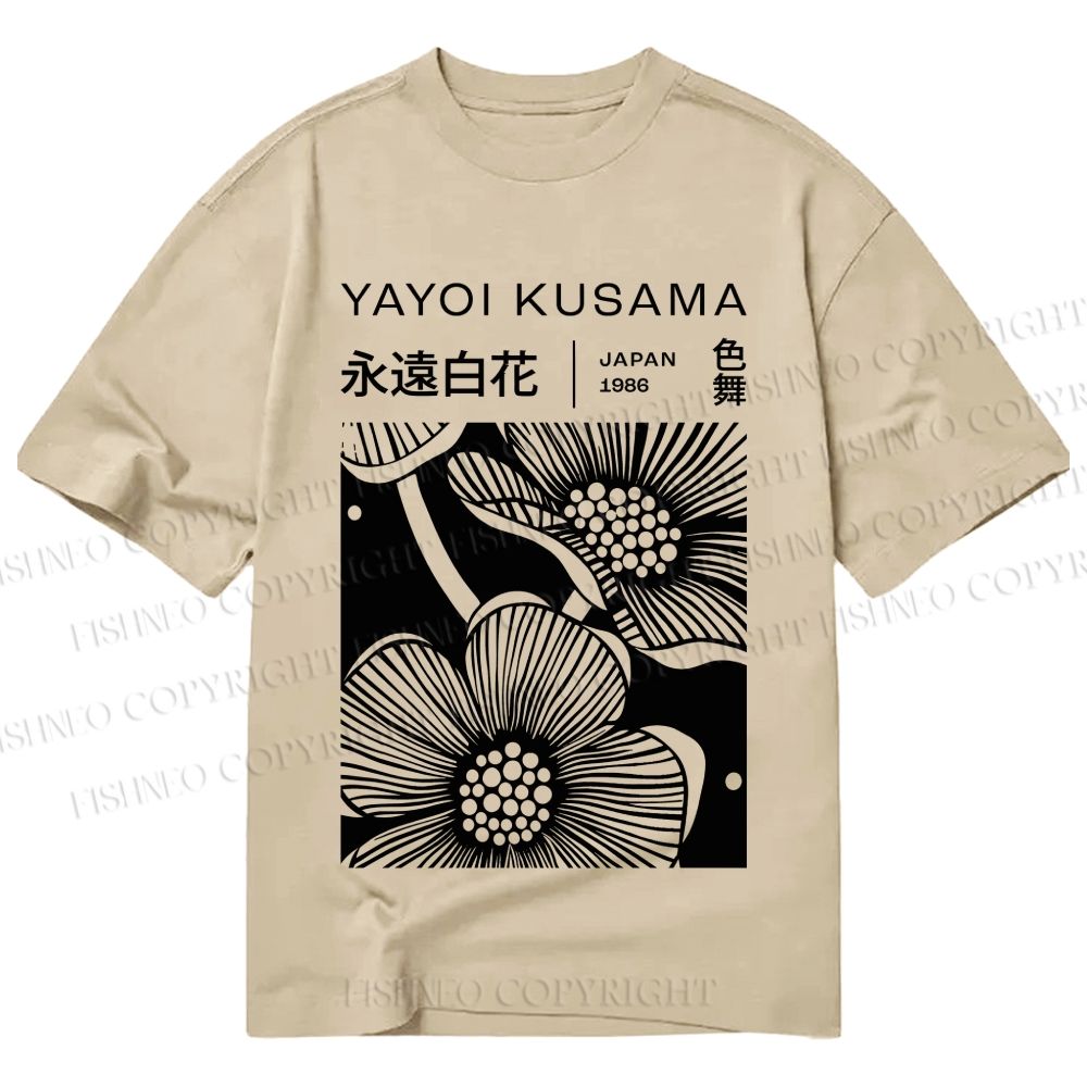 Unisex Classic Cotton Yayoi Kusama Black Flower Printed T-shirt