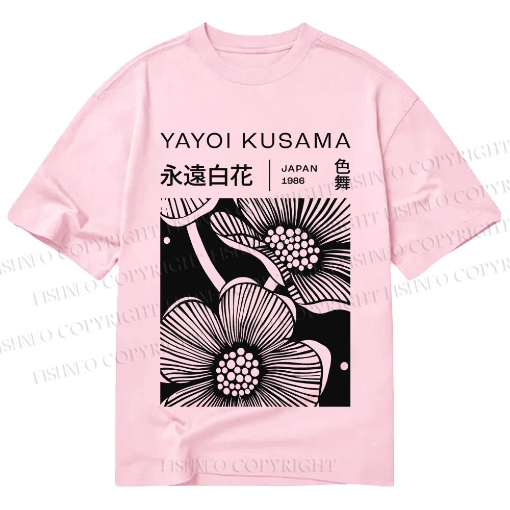 Unisex Classic Cotton Yayoi Kusama Black Flower Printed T-shirt