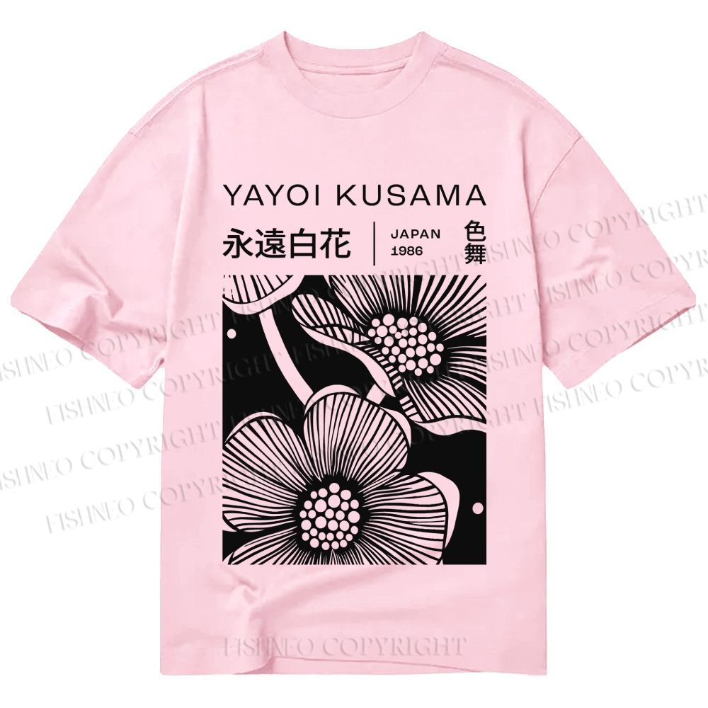 Unisex Classic Cotton Yayoi Kusama Black Flower Printed T-shirt
