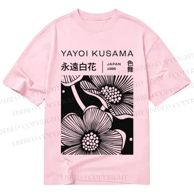 Unisex Classic Cotton Yayoi Kusama Black Flower Printed T-shirt